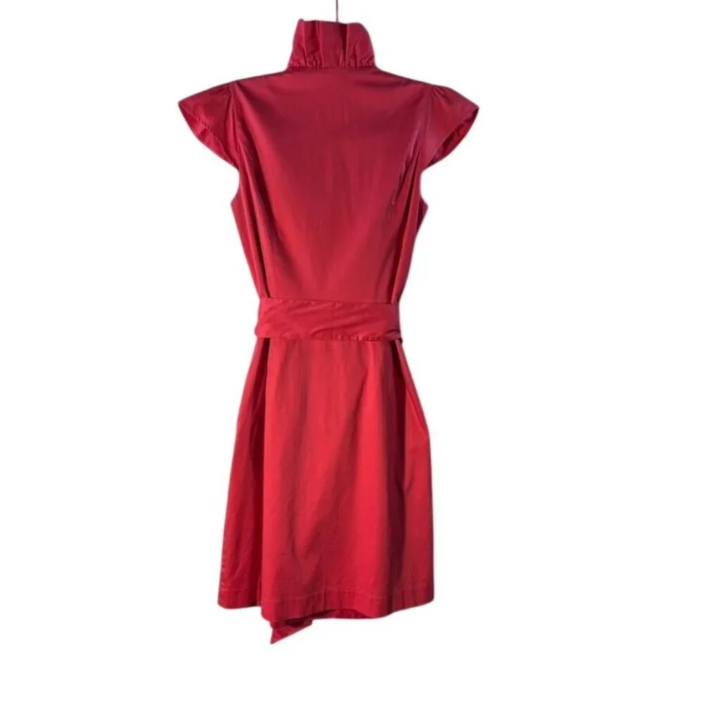 Elizabeth McKay Ruffle Collar Sleeveless Wrap Dress With Gold Button Accent - Picture 7 of 14